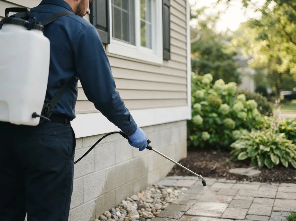 Pest control technician inspecting a home in Clayton, NM